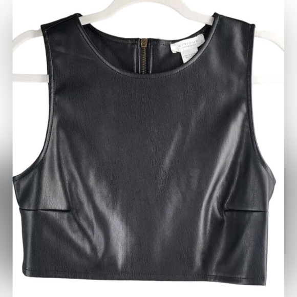 Kirious Women's Black Faux‎ Leather Crop Top - Picture 1 of 6